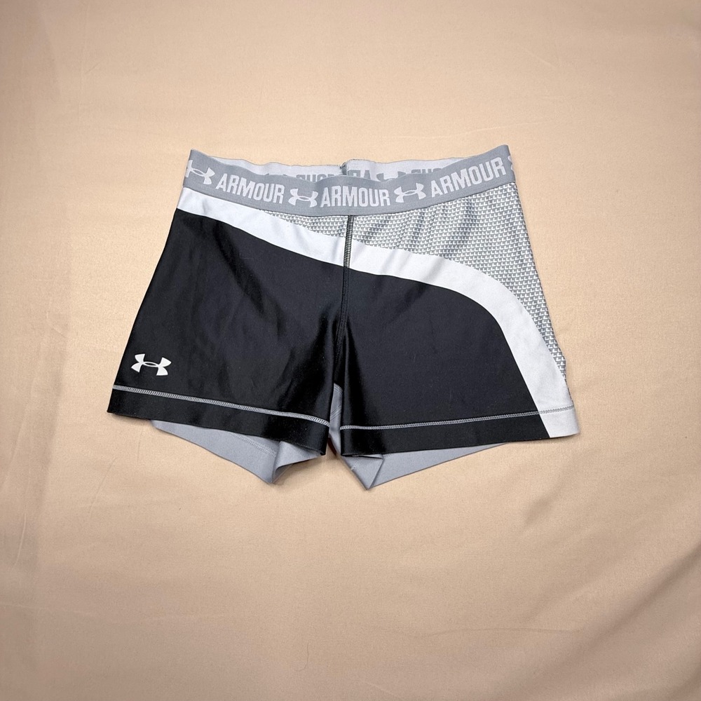 Under Armour HeatGear Compression Shorts Black Grey White 3 Inch Inseam Womens